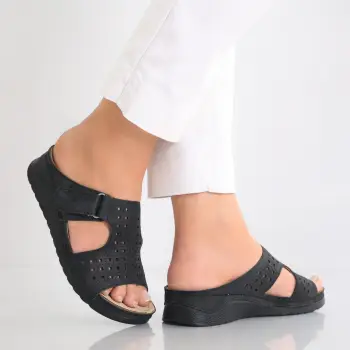 Papuci dama Negri din Piele Ecologica Ajila imagine