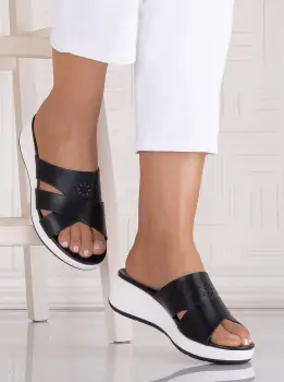 Papuci dama Negrii cu platforma din Piele Ecologica Bengalis imagine