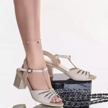 Sandale cu toc polly piele ecologica bej imagine