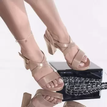 Sandale cu toc raphaella piele ecologica bej imagine