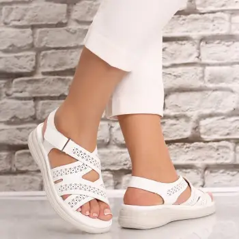 Sandale dama Albe din Piele Ecologica Aloina imagine