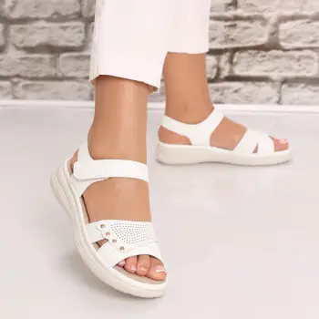 Sandale dama Albe din Piele Ecologica Olbia imagine