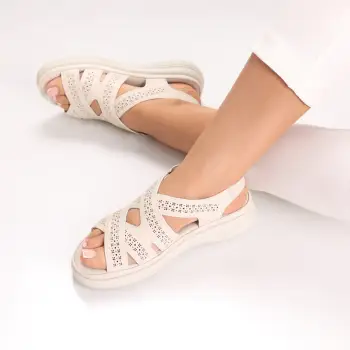 Sandale dama Bej din Piele Ecologica Aloina imagine