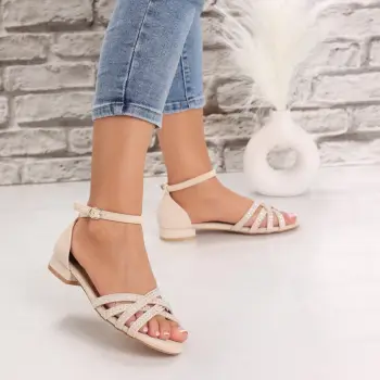 Sandale dama Bej din Piele Ecologica Intoarsa Serrea imagine