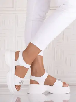Sandale dama cu platforma Albe din piele Ecologica Herra imagine