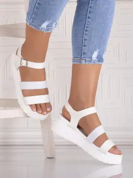 Sandale dama cu platforma Albe din piele Ecologica Louis imagine
