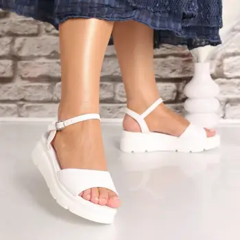 Sandale dama cu platforma Albe din Piele Ecologica Mirima imagine