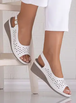 Sandale dama cu platforma Albe din Piele Ecologica Spezia imagine