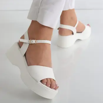Sandale dama cu platforma Albe din Piele Ecologica Tarla imagine