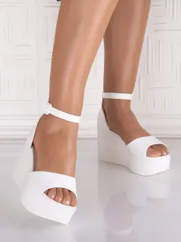 Sandale dama cu platforma Albe din piele Ecologica Wasna imagine