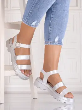 Sandale dama cu platforma Argintii din piele Ecologica Artemiss imagine