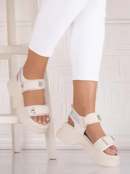 Sandale dama cu platforma Bej din piele Ecologica Benssa imagine