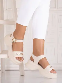 Sandale dama cu platforma Bej din piele Ecologica Hanahh imagine
