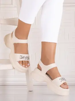 Sandale dama cu platforma Bej din piele Ecologica Herra imagine
