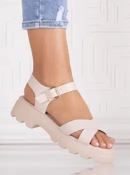 Sandale dama cu platforma Bej din piele Ecologica Kloe imagine
