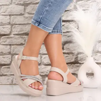 Sandale dama cu platforma Bej din Piele Ecologica Mefira imagine