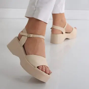 Sandale dama cu platforma Bej din Piele Ecologica Tarla imagine