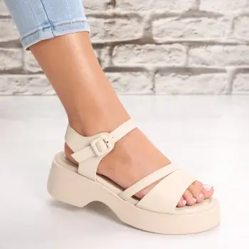Sandale dama cu platforma Bej din Piele Ecologica Teazra imagine