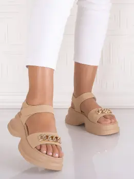Sandale dama cu platforma Kaki din piele Ecologica Herra imagine