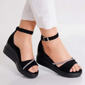 Sandale dama cu platforma Negre din Piele Eco Intoarsa Amrila imagine