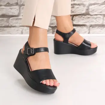 Sandale dama cu platforma Negre din Piele Ecologica Adnora imagine