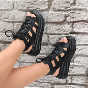 Sandale dama cu platforma Negre din Piele Ecologica Arsel imagine