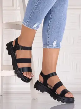 Sandale dama cu platforma Negre din piele Ecologica Artemiss imagine