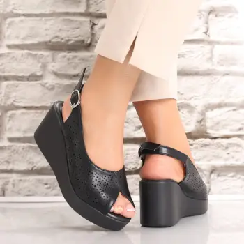 Sandale dama cu platforma Negre din Piele Ecologica Aserna imagine