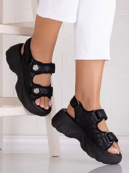 Sandale dama cu platforma Negre din Piele Ecologica Forli imagine