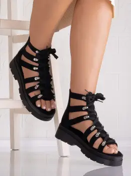 Sandale dama cu platforma Negre din piele ecologica Hurganda imagine
