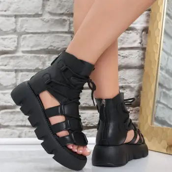Sandale dama cu platforma Negre din Piele Ecologica Lorca imagine