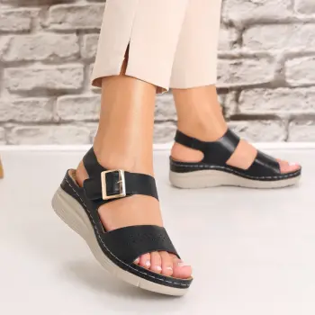 Sandale dama cu platforma Negre din Piele Ecologica Palosa imagine