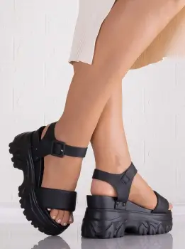Sandale dama cu platforma Negre din piele ecologica Sion imagine