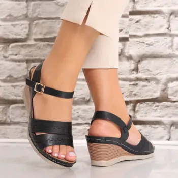 Sandale dama cu platforma Negre din Piele Ecologica Verena imagine