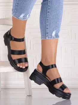 Sandale dama cu platforma Negrii din piele Ecologica Louis imagine