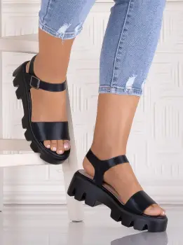 Sandale dama cu platforma Negrii din piele Ecologica Quanda imagine