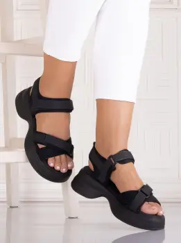 Sandale dama cu platforma Negrii din piele Ecologica Selene imagine