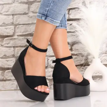 Sandale dama cu platforma Nrgre din Piele Ecologica Intoarsa Sayra imagine