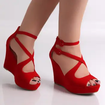 Sandale dama cu platforma Rosii din Piele Ecologica Intoarsa Ailiva imagine