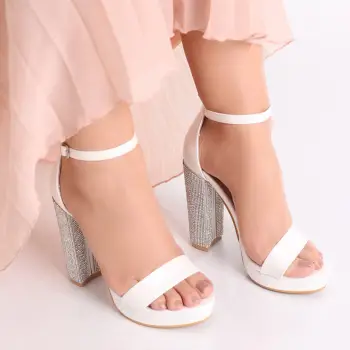 Sandale dama cu toc Albe din Piele Ecologica Alija imagine