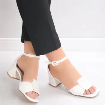 Sandale dama cu toc Albe din Piele Ecologica Nigon imagine