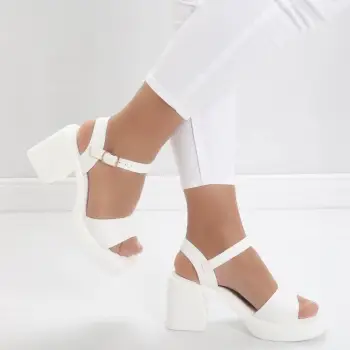 Sandale dama cu toc Albe din Piele Ecologica Noina imagine