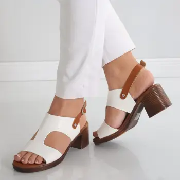 Sandale dama cu toc Albe din Piele Ecologica Oldina imagine