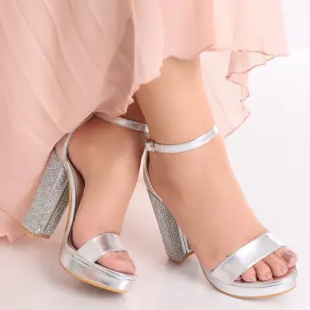 Sandale dama cu toc Argintii din Piele Ecologica Alija imagine