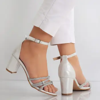 Sandale dama cu toc Argintii din Piele Ecologica Hadya imagine