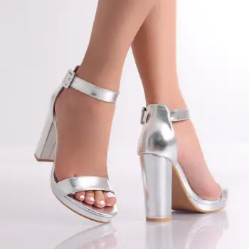 Sandale dama cu toc Argintii din Piele Ecologica Jila imagine