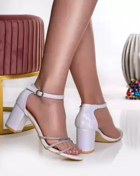 Sandale dama cu toc argintii din piele ecologica omler imagine