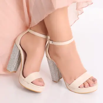 Sandale dama cu toc Bej din Piele Ecologica Alija imagine