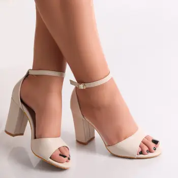 Sandale dama cu toc Bej din Piele Ecologica Avana imagine