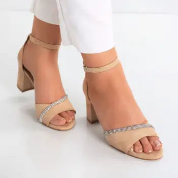 Sandale dama cu toc Bej din Piele Ecologica Intoarsa Asiba imagine